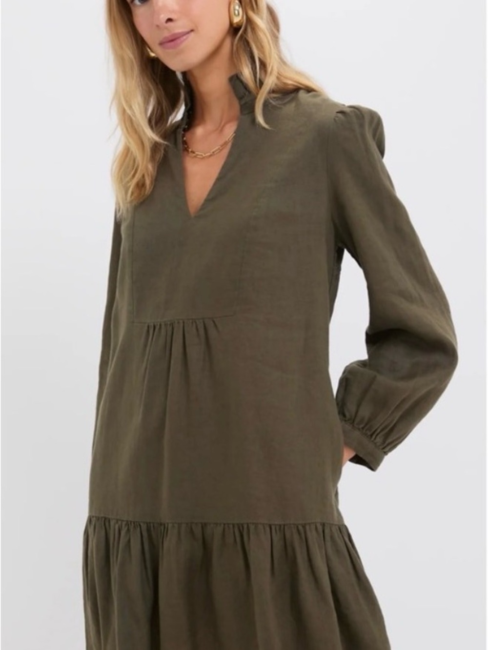 Tuckernuck Olive Green Linen Tiered Midi Dress